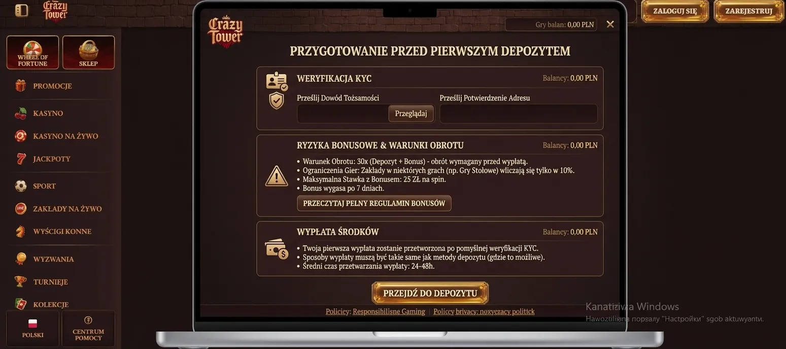 Proces weryfikacji KYC w CrazyTower